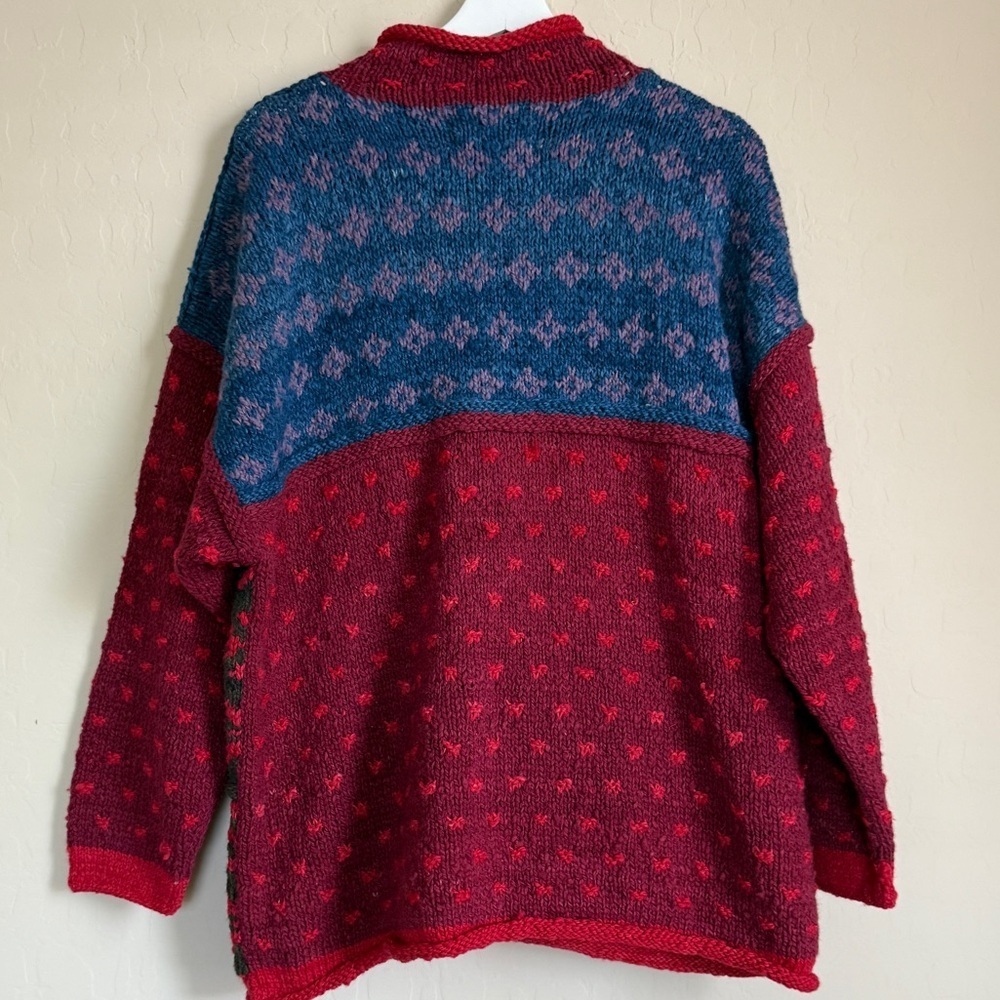 Amano Hand Knitted Multicolor Patchwork Wool Chunky Cardigan Sweater Medium - Picture 3 of 9